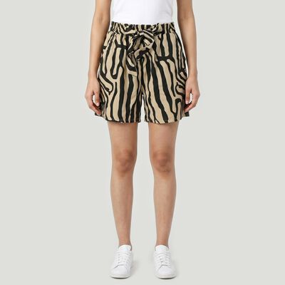 Women's Beige Regular Fit Printed Shorts