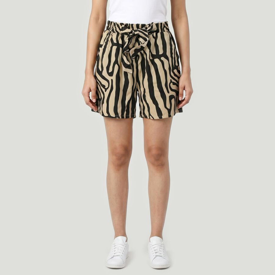 Women's Beige Regular Fit Printed Shorts, Beige, large