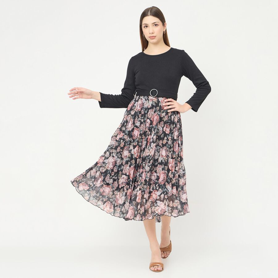 Women's Black Sleeveless Classic Dress, काला, large