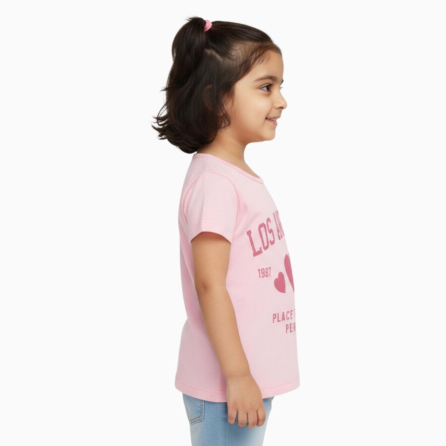 Girls Pink Round Neck Casual T-Shirt, गुलाबी, large