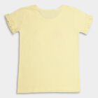 Girls' Soft Yellow Cotton Round Neck Ruffle Sleeve T-Shirt, Yellow, small image number null