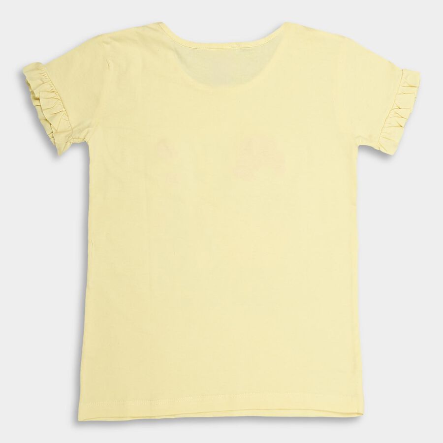 Girls' Soft Yellow Cotton Round Neck Ruffle Sleeve T-Shirt, Yellow, large image number null
