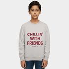 Boys Light Grey Crew Neck Graphic Sweatshirt, Ecru Melange, small image number null