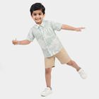 Boys Mint Green Cotton Floral Collar Shirt, Light Green, small