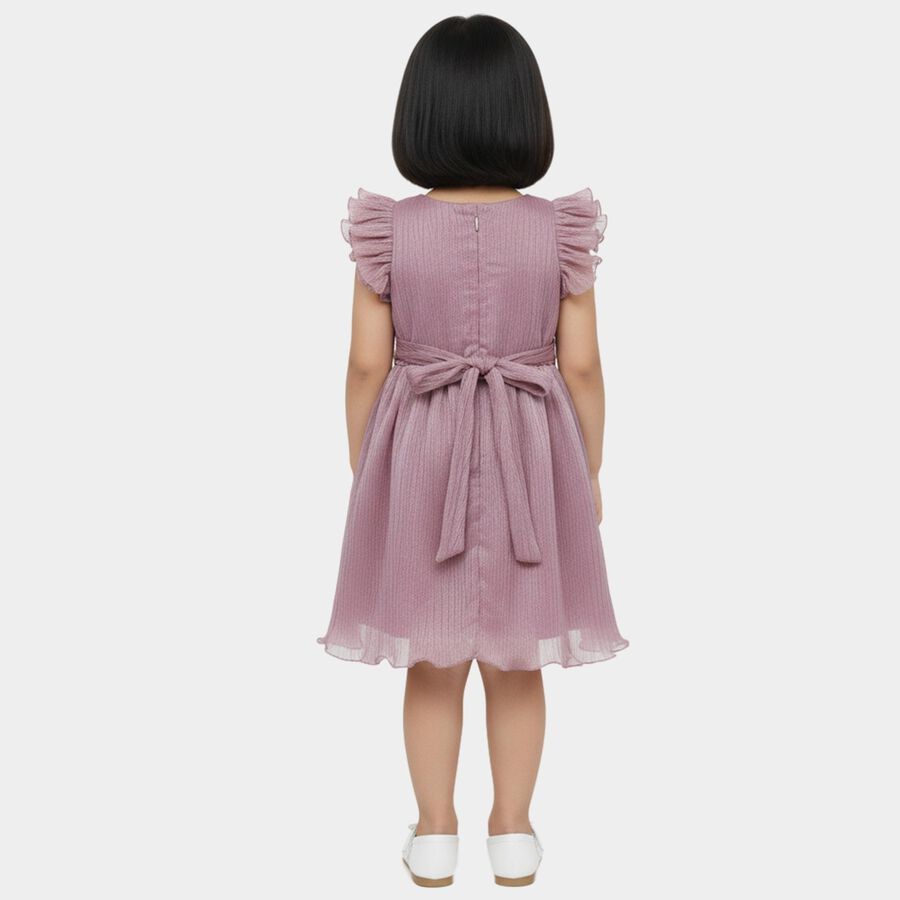 Girls' Lilac Flared 3D Floral Applique Frock, लाइलेक, large