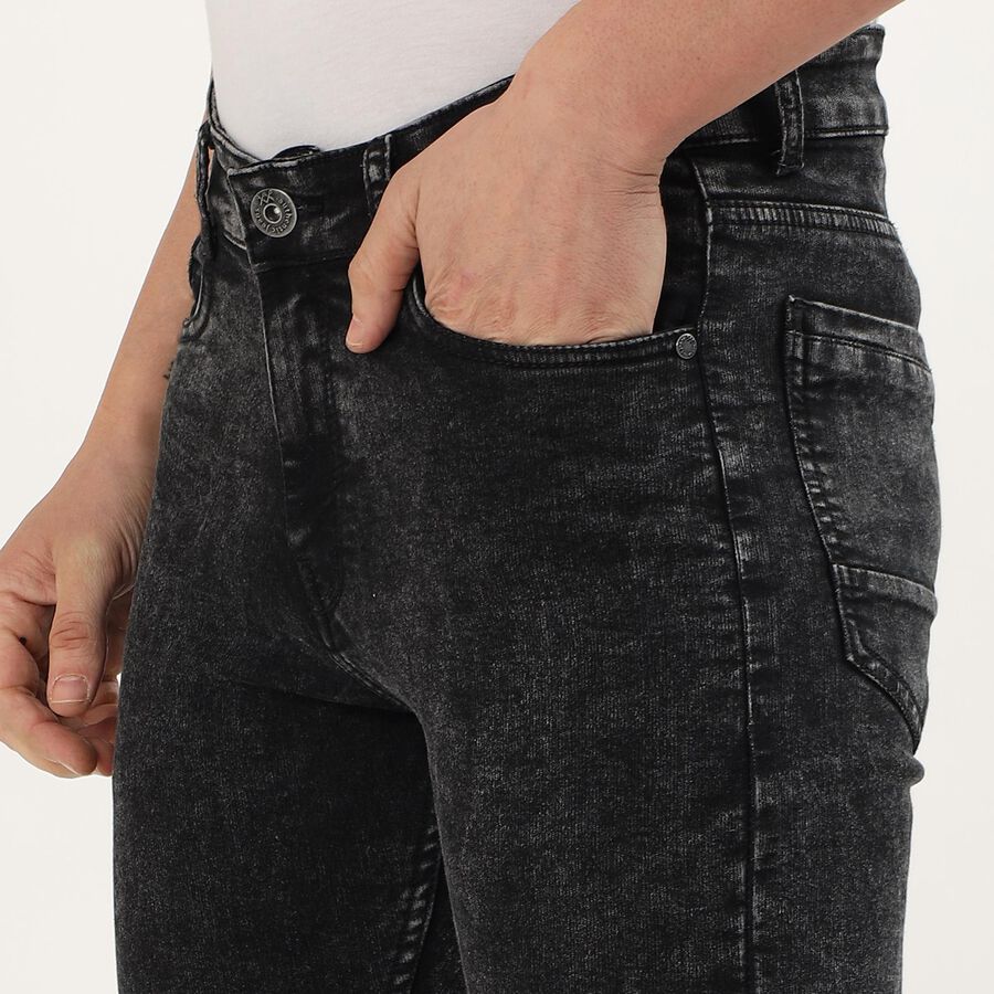 Men's Washed Black Skinny Fit Five-Pocket Jeans, Black, large image number null