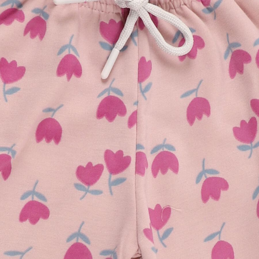 Girls' Light Pink Floral Printed Elastic Waist Pyjama, लाइलेक, large image number null