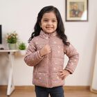 Girls' Pink Stand Collar Puffer Jacket, Pink, small