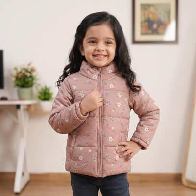 Girls' Pink Stand Collar Puffer Jacket