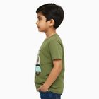 Boys Muted Olive Green Cotton Crew Neck Casual T-Shirt, Olive, small
