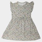 Girls' Cream Floral Printed Fit and Flare Frock, ऑफ व्हाइट, small