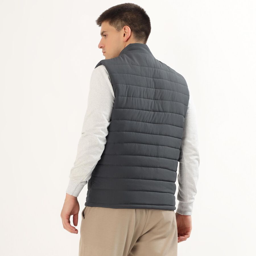 Men's Dark Grey High Neck Sleeveless Jacket, Dark Grey, large image number null