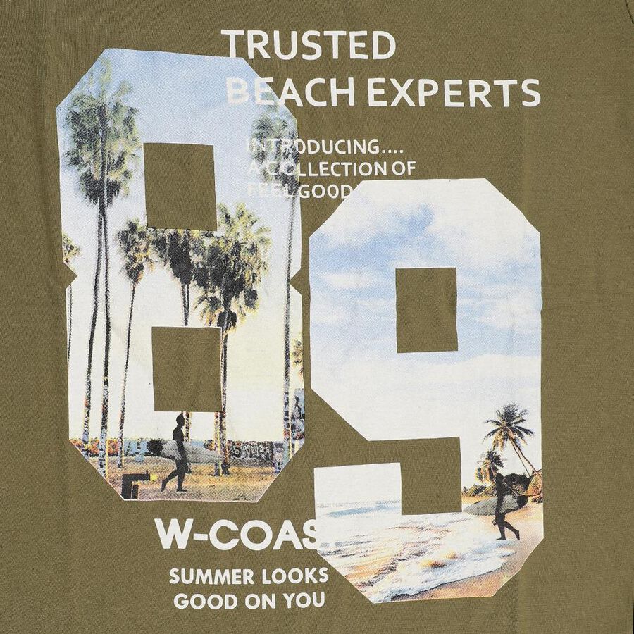 Boys Muted Olive Green Round Neck Casual T-Shirt, Olive, large image number null