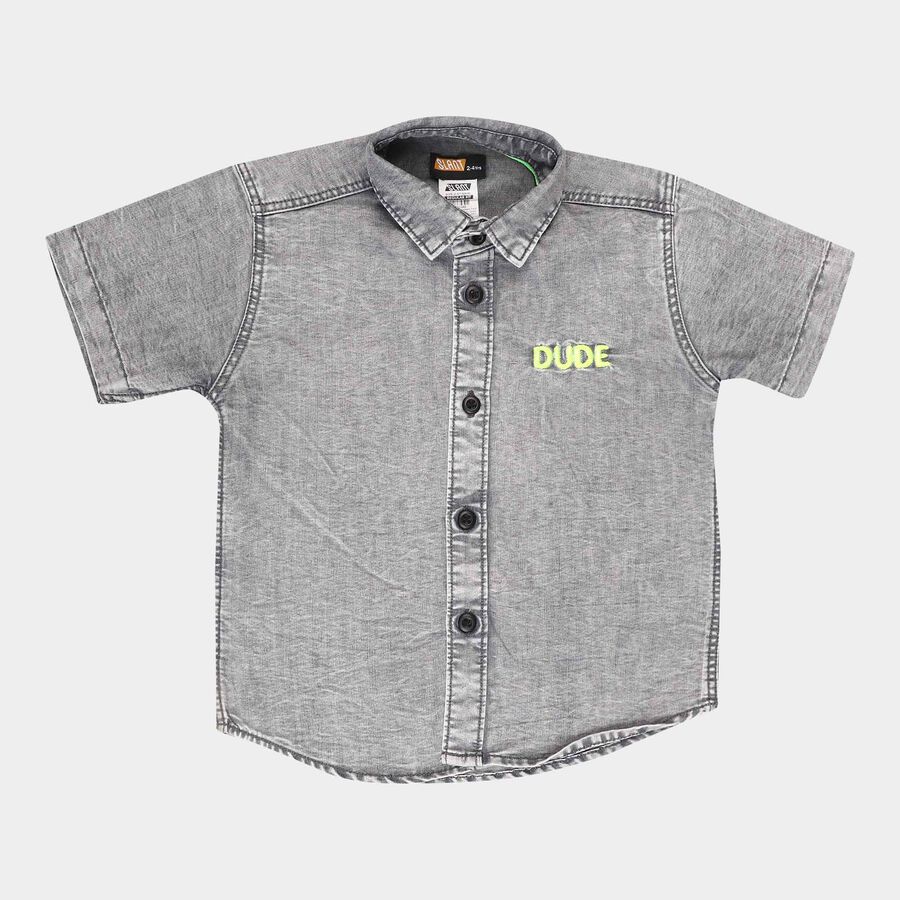 Boys Solid Casual Shirt, Dark Grey, large image number null