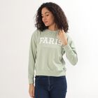 Women's Sage Green Crew Neck Graphic Sweatshirt, हल्का हरा, small image number null
