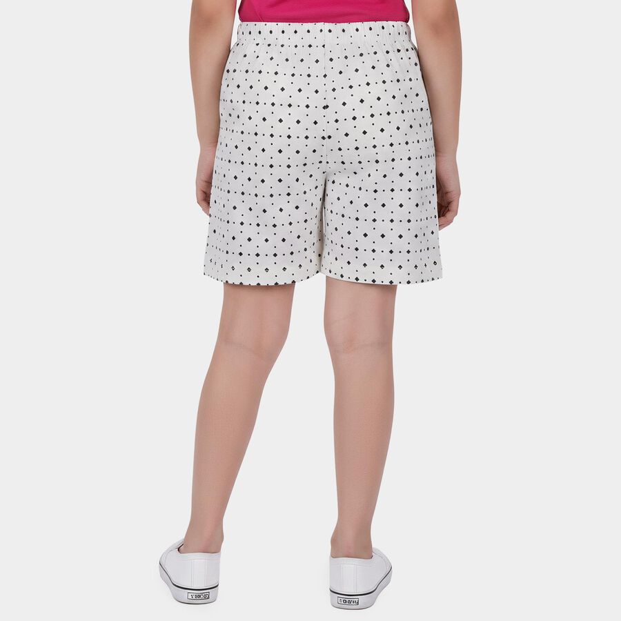 Girls' White Regular Fit Printed Shorts, ऑफ व्हाइट, large