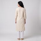 Women's Beige Round Neck Embroidered Straight Kurta, Beige, small