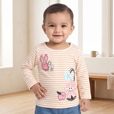 Infants Cream Round Neck Regular T-Shirt