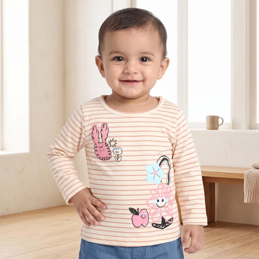 Infants Cream Round Neck Regular T-Shirt, Off White, large