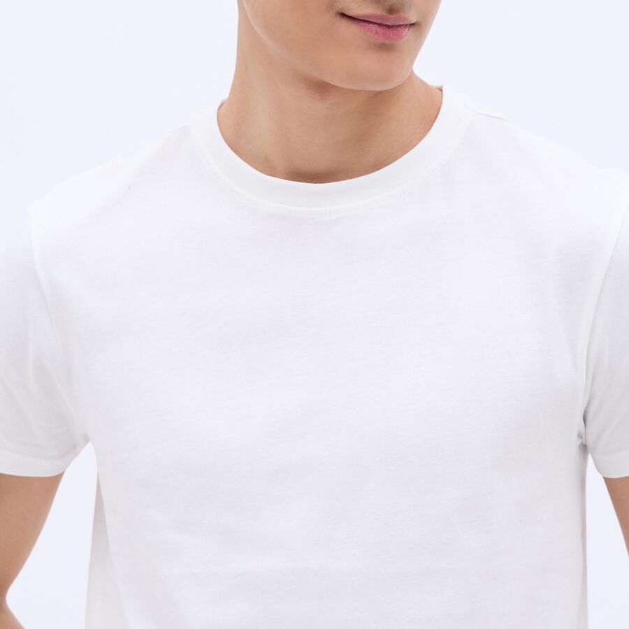 Men's Snow White Cotton Round Neck Tee Shirt, White, large image number null