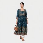 Women's Navy Blue Square Neck Embroidered Kurta, Navy Blue, small