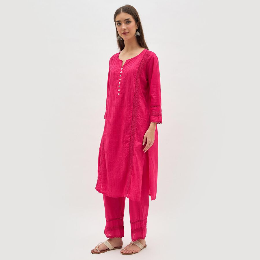 Women's Bright Fuchsia Pink Cotton Solid Ethnic Set, Fuchsia, large image number null