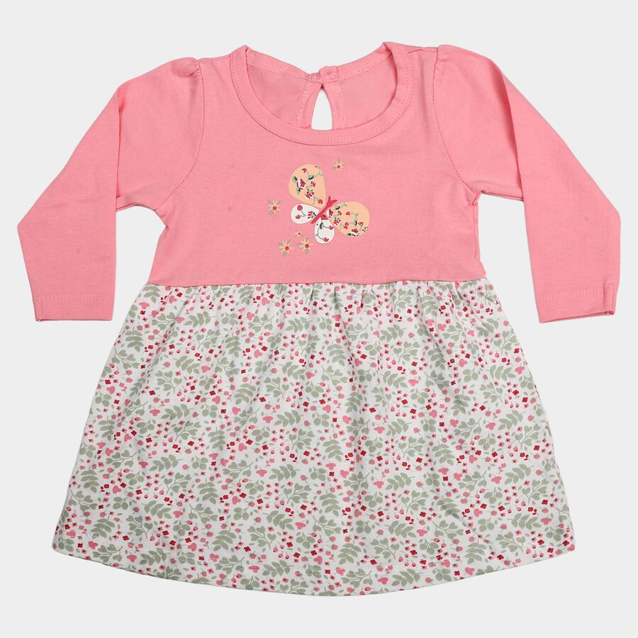 Infants' Pink Fit and Flare Butterfly Motif Frock, हल्का गुलाबी, large