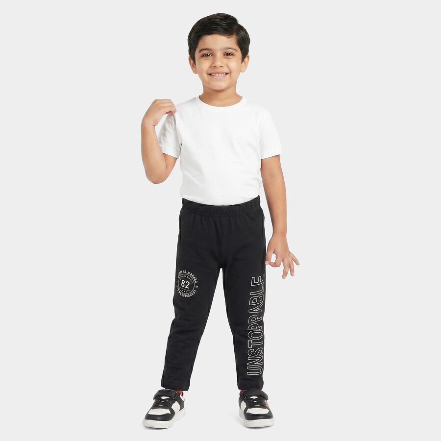 Boys' Black Straight Fit Graphic Printed Pyjama, काला, large