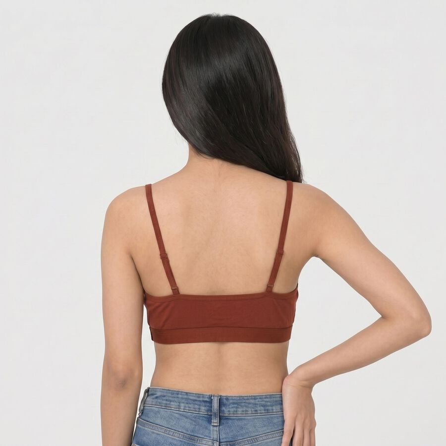 Women's Brown Cotton Blend V-Neck Bralette Bra, Brown, large