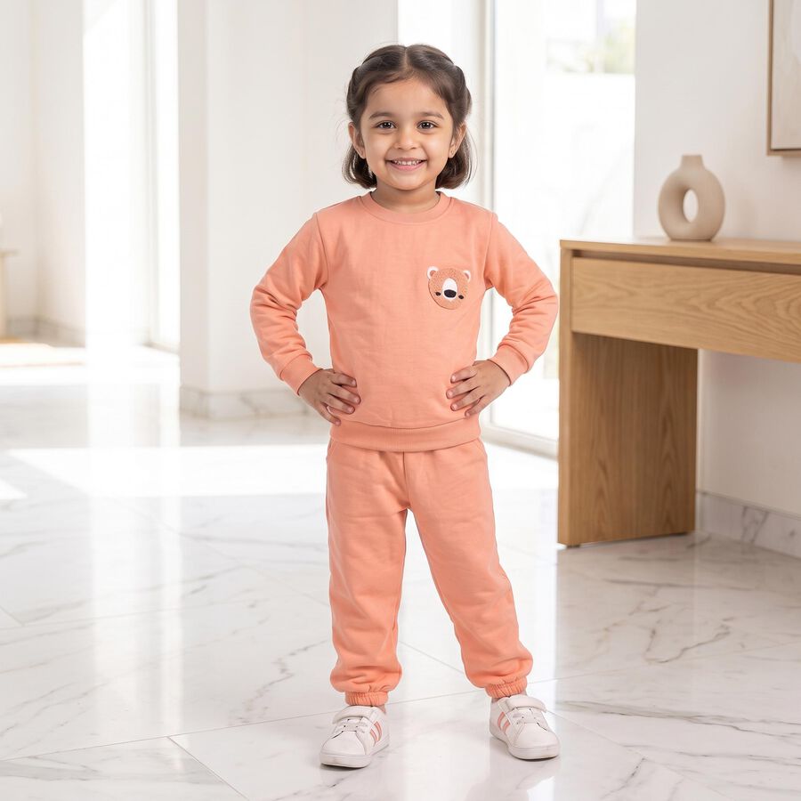 Girls Peach Round Neck Lounge Hipster Set, पीच, large