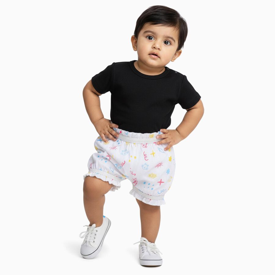 Infants Bright White Regular Fit Printed Bloomers, सफ़ेद, large image number null