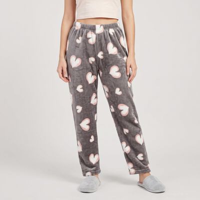 Women's Grey Straight Fit Heart Lounge Pyjama