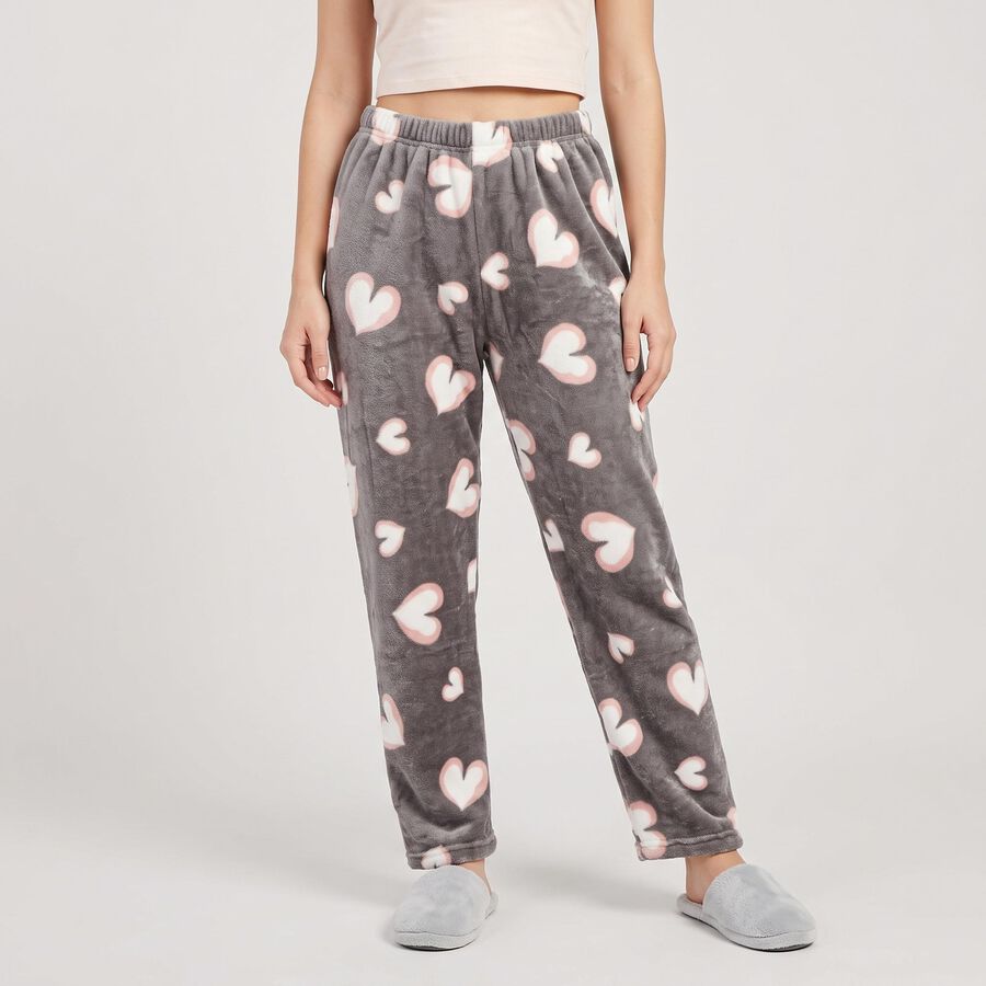 Women's Grey Straight Fit Heart Lounge Pyjama, Light Grey, large