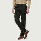 Men's Black Slim Fit Flat-Front Formal Trousers, Black, small