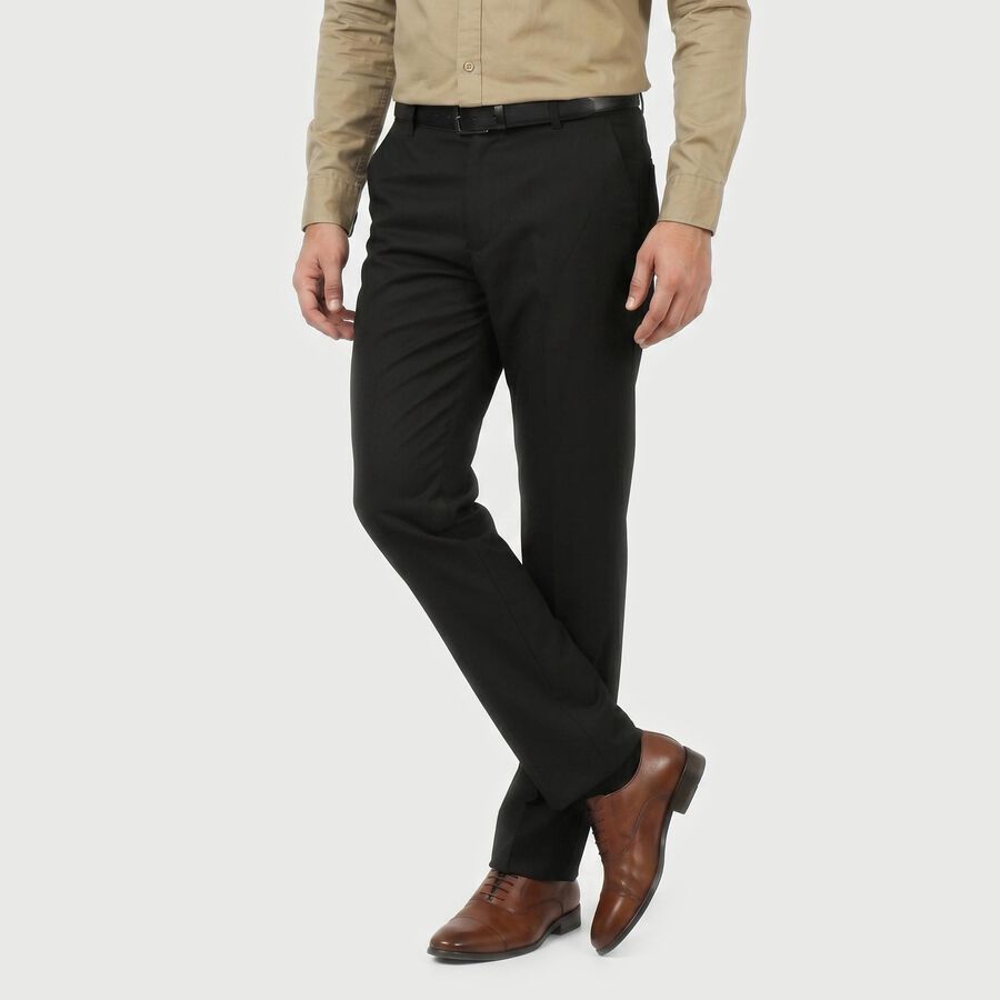 Men's Black Slim Fit Flat-Front Formal Trousers, Black, large