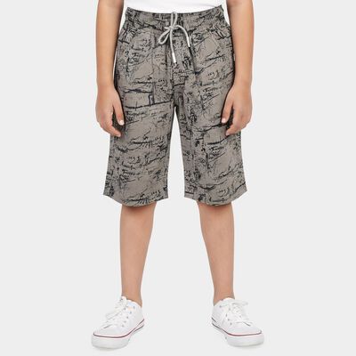 Boys' Grey Relaxed Fit Printed Cotton Jamaican Shorts