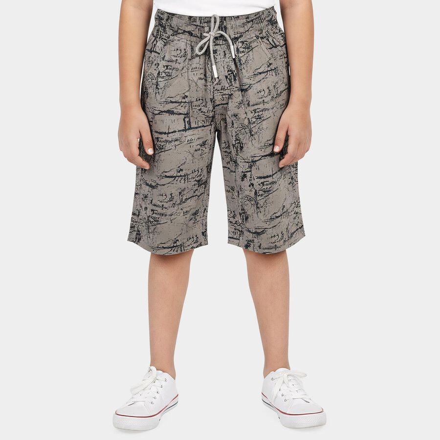 Boys' Grey Relaxed Fit Printed Cotton Jamaican Shorts, Light Grey, large
