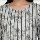 Women's Grey Notch Neck Textured Straight Kurta, Light Grey, small