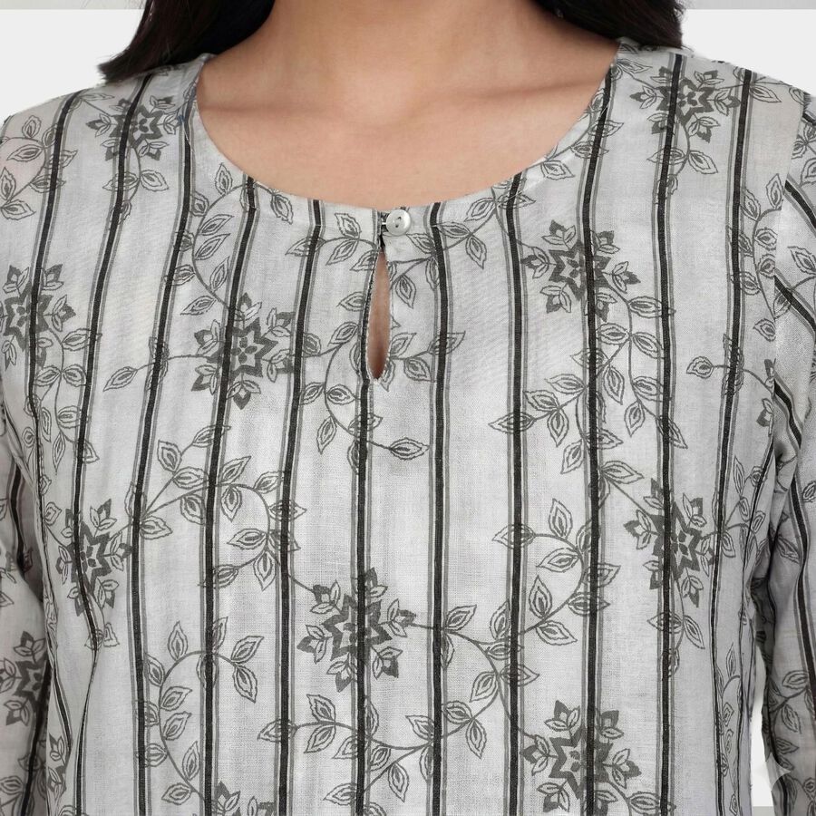 Women's Grey Notch Neck Textured Straight Kurta, Light Grey, large