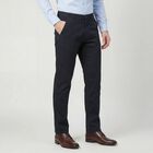 Men's Navy Blue Slim Fit Flat-Front Casual Trousers, Navy Blue, small