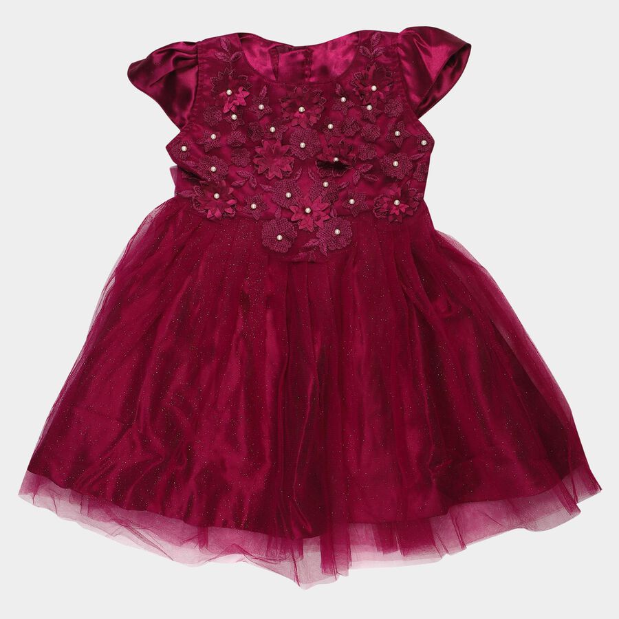 Girls' Wine Fit and Flare Embellished Party Wear Frock, Wine, large