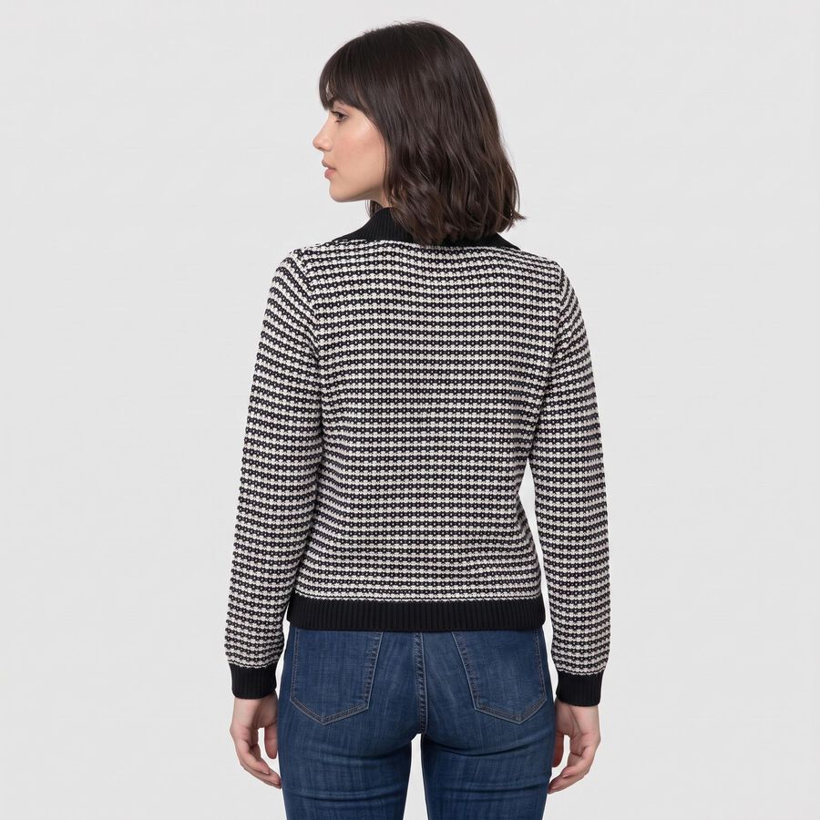 Women Black Collared Button-Front Cardigan, Black, large
