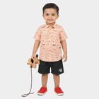 Infants' Peach 100% Cotton Collar Neck Printed Baba Suit, Peach, small