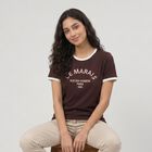 Women Wine Round Neck Regular T-Shirt, Wine, small
