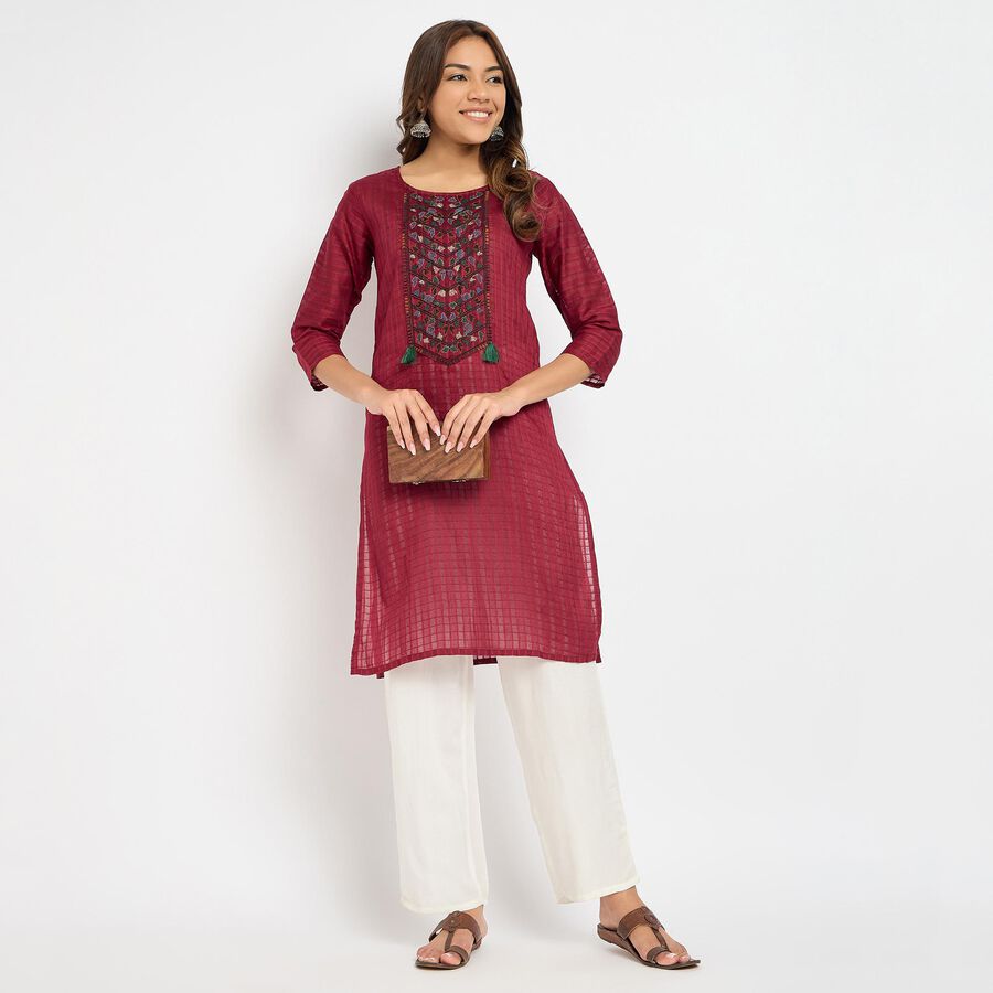 Ladies' 100% Cotton Kurta, मरून, large image number null