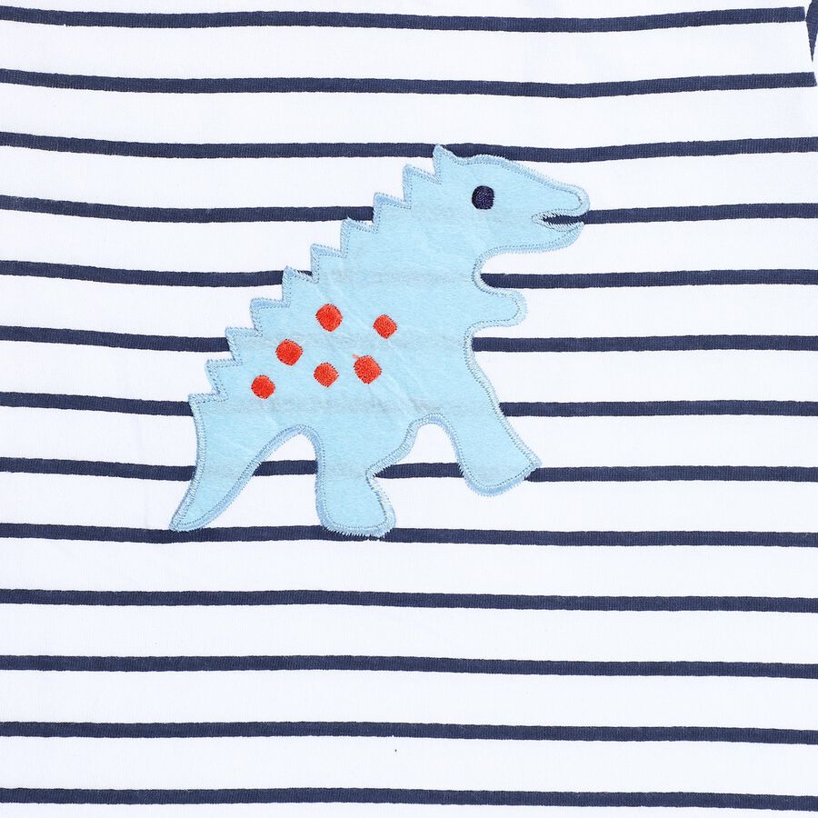 Infants' Navy Cotton Crew Neck Striped Baba Suit, Navy Blue, large