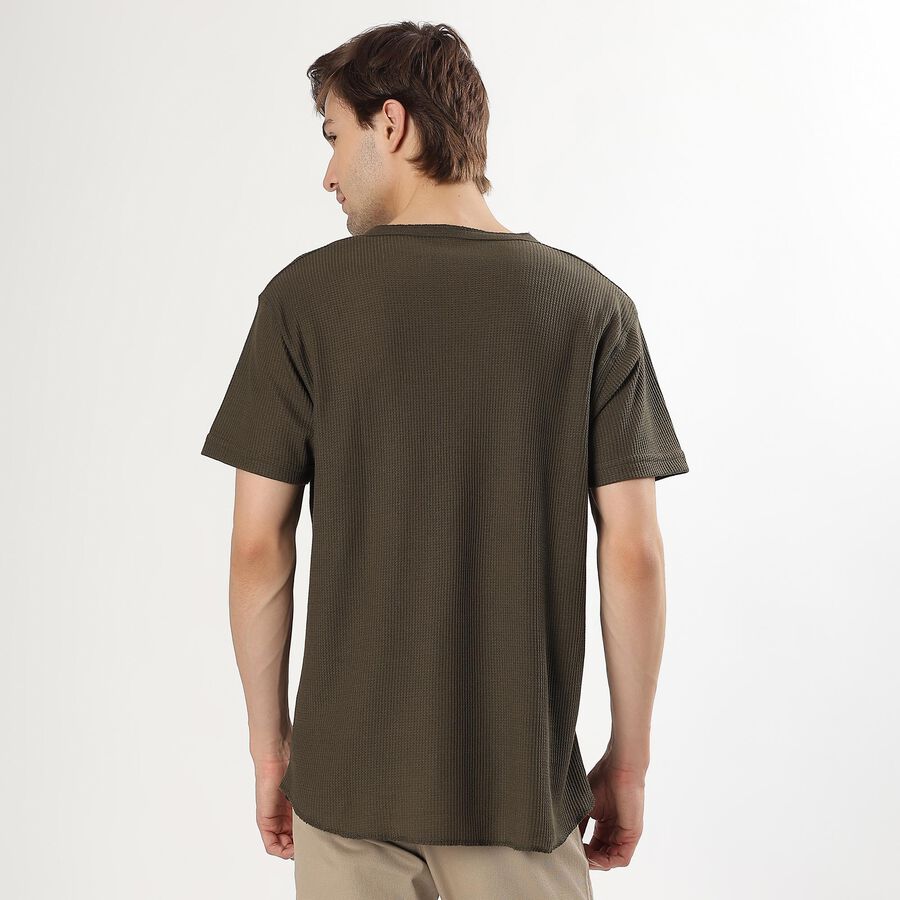 Men's Olive Henley Neck Casual T-Shirt, ओलिव, large image number null