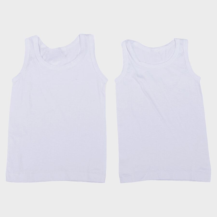 Boys White Cotton Round Neck Vest, सफ़ेद, large