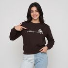 Women Brown Crew Neck Pullover Sweatshirt, Brown, small