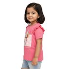 Girls Bright Pink Cotton Round Neck Casual T-Shirt, गुलाबी, small